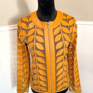 Nieman Marcus “The Leather Collection” Leaf Pattern + Mesh Jacket, Size XS